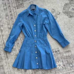 Maje long sleeve blue mini dress with gold buttons